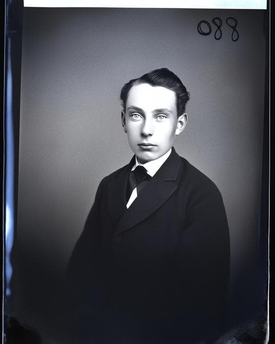 Restored: A young man in a dark jacket, photographed in the 1870s