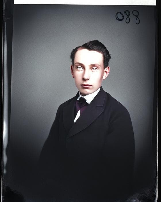 Colorized: A young man in a dark jacket, photographed in the 1870s